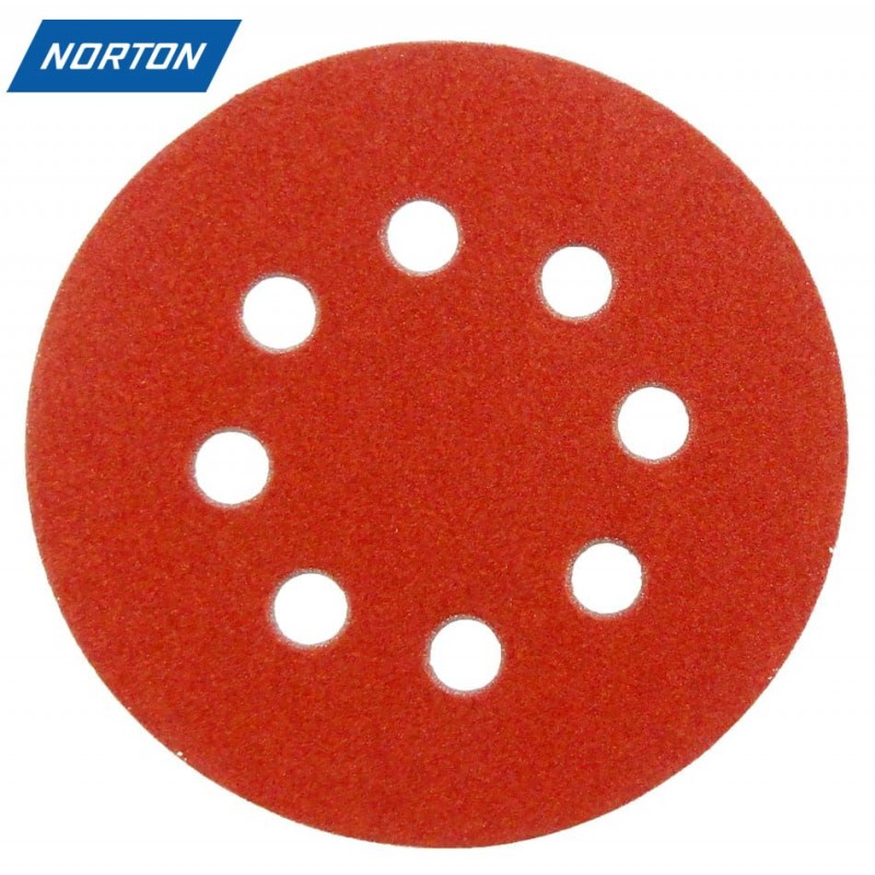 125mm 5" Norton sanding discs, hook and loop, 8 hole, P40-240