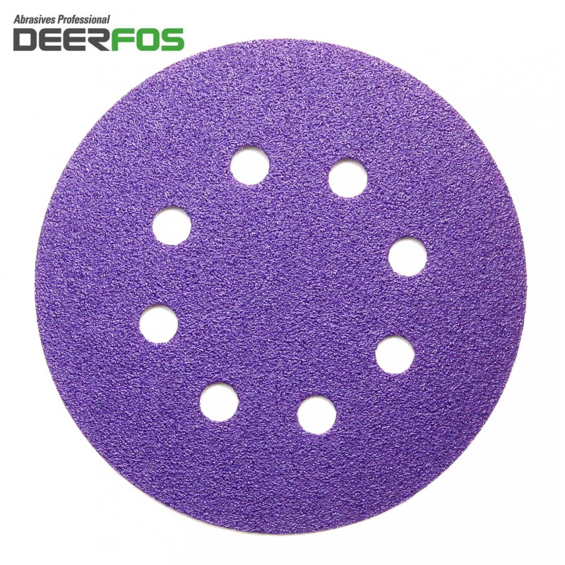 125mm 5" ceramic wet or dry Deerfos sanding discs, hook and loop, 8 hole, P40-220 125mm 5" ceramic wet or dry Deerfos sanding discs, hook and loop, 8 hole, P40-220