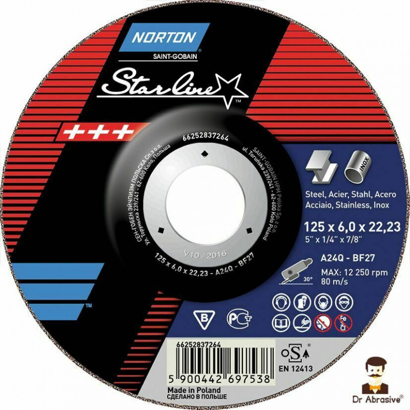 115mm 4.5" Norton Starline grinding discs 6mm